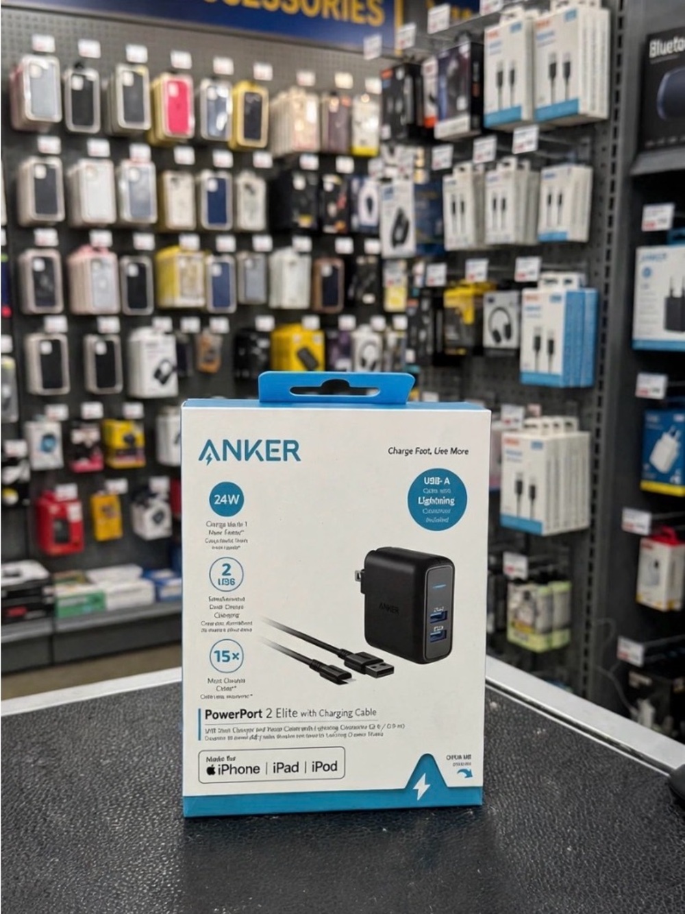 Anker PowerPort 2 Elite 24W Dual USB Wall Charger with Lightning Cable - Black